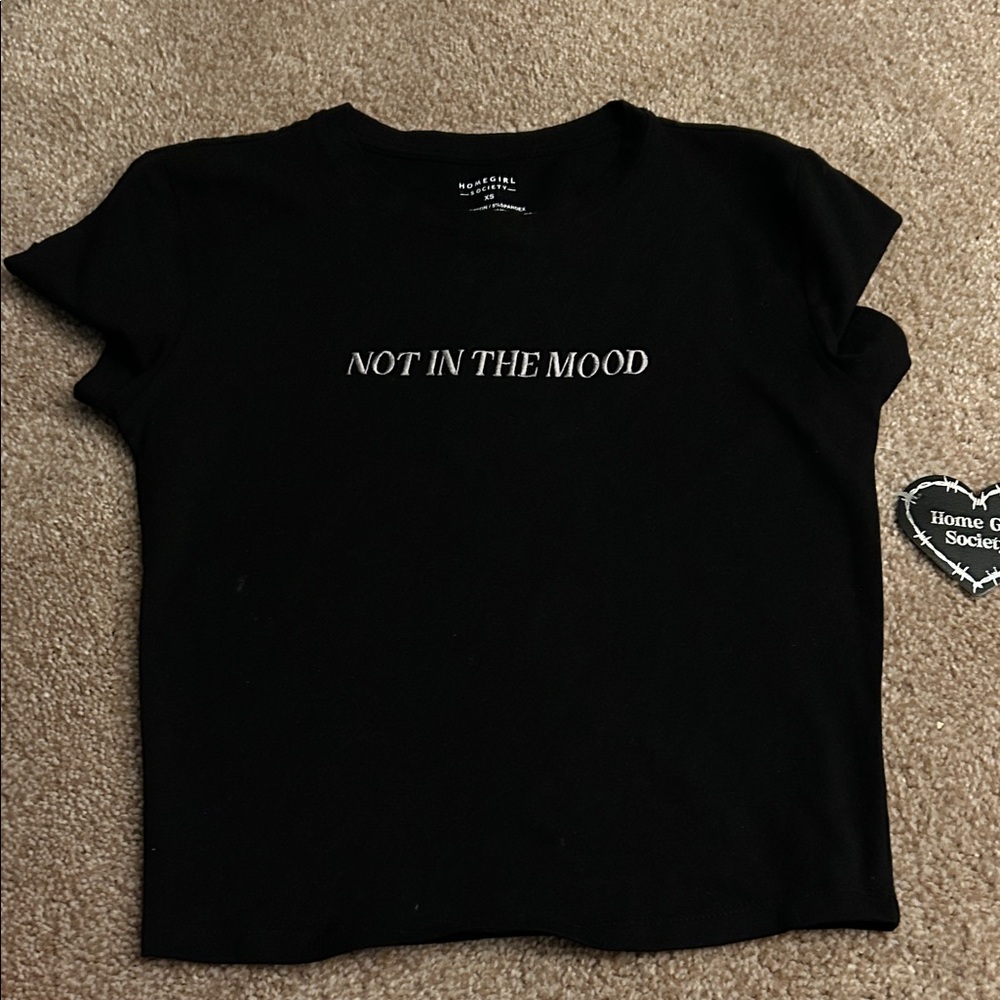 New NWT Homegirl Society Black Not In The Mood Short Sleeve Tee sz
